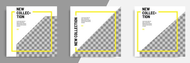 Modello di banner geometrico quadrato minimale / minimalista per post sui social media. Colore di sfondo nero, giallo e bianco
. - Vettoriali, immagini