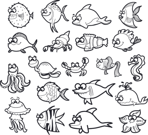 Big set of cartoon marine animals - ベクター画像