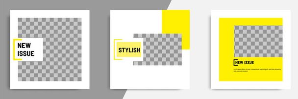 Sosyal medya paylaşımı için minimal / minimalist kare geometrik afiş şablonu. Siyah, sarı ve beyaz arkaplan rengi. - Vektör, Görsel