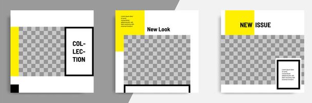 Modelo de banner geométrico quadrado minimalista / minimalista para postagem em redes sociais. Cor de fundo preto, amarelo e branco
. - Vetor, Imagem