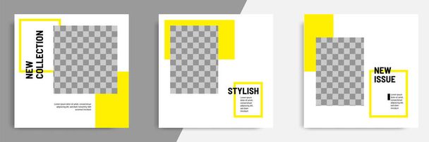 Modelo de banner geométrico quadrado minimalista / minimalista para postagem em redes sociais. Cor de fundo preto, amarelo e branco
. - Vetor, Imagem