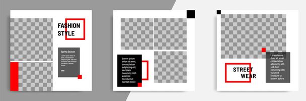 ブラックレッドホワイトのフレームカラーでミニマルなデザインの背景ベクトルイラスト。ソーシャルメディアの投稿、物語、物語、チラシのための編集可能な正方形抽象現代幾何学形バナーテンプレート. - ベクター画像