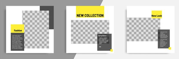 Siyah, sarı ve beyaz arkaplan rengi sosyal medya postası için minimal / minimalist kare geometrik afiş şablonu. - Vektör, Görsel