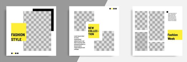 Siyah, sarı ve beyaz arkaplan rengi sosyal medya postası için minimal / minimalist kare geometrik afiş şablonu. - Vektör, Görsel