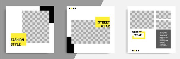 Plantilla de banner geométrico cuadrado minimalista / minimalista para publicación en redes sociales en color de fondo negro, amarillo y blanco
. - Vector, imagen