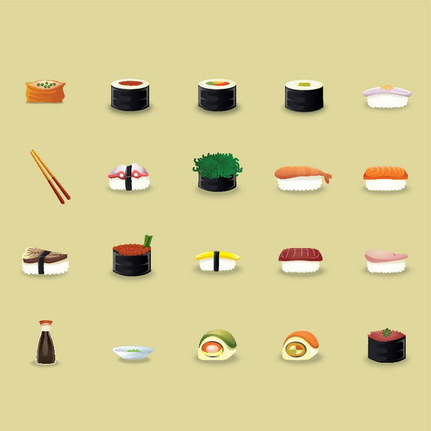 japanese cuisine icons set - Vektor, Bild
