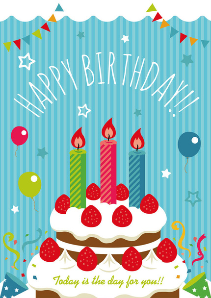 Tarjeta de cumpleaños (invitación / saludo). Ilustración de pastel de cumpleaños
. - Vector, Imagen