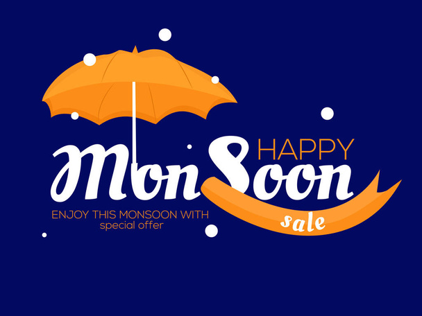 Happy Monsoon seizoen verkoop met een speciale aanbieding met een zware korting. Gebruik couponcode en krijg korting. Online winkelen. Template, logo, social media banner, poster, flyer, verkoop, badges, set, emblemen. - Vector, afbeelding