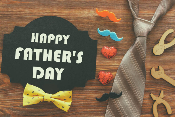Father's day concept over wooden background. top view, flat lay - Φωτογραφία, εικόνα