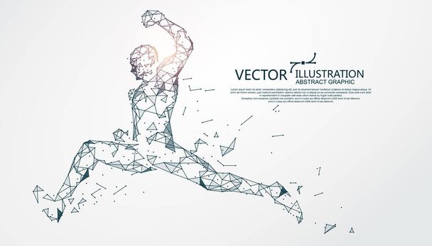 Springen persoon, punt en lijn samenstelling, vector illustratie. - Vector, afbeelding