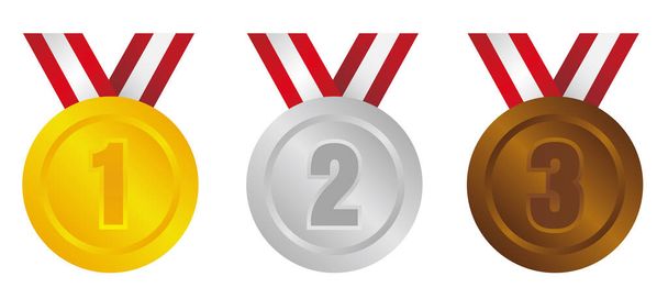 Madalya ikonu resimleme seti. Birincilikten üçüncülüğe. 3 renk (altın / gümüş / bronz) - Vektör, Görsel