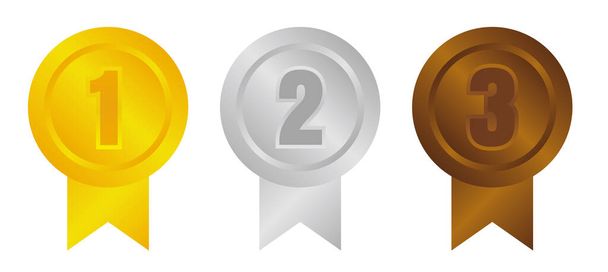 メダルアイコンイラストセットのランキング。1位から3位まで。3色（金・銀・青銅）) - ベクター画像