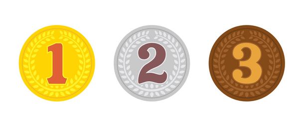 Rangliste Medaillensymbol Illustrationsset. vom 1. auf den 3. Platz. 3 Farben (Gold / Silber / Bronze) - Vektor, Bild
