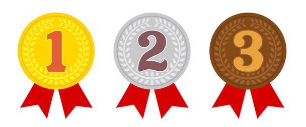 ranking medal icon illustration set. from 1st place to 3rd place. 3 colors (gold/silver/bronze) - Vector, Image