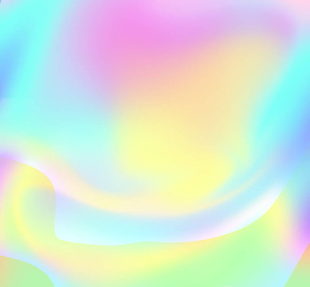 パステルのホログラフィック抽象的な背景。傷や凹凸と青ピンク緑の色のホログラフィックな本当のテクスチャ。ホログラフィックカラーのしわ箔。ホログラフィック虹箔の抽象的な背景. - 写真・画像