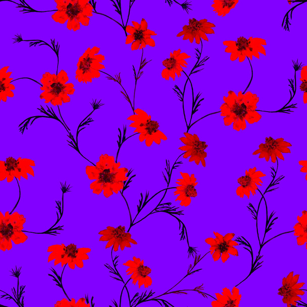 Floral seamless pattern with watercolor marigold flowers. Botanical wallpaper. Floral textile design. Vintage summer seamless pattern. - Foto, Bild