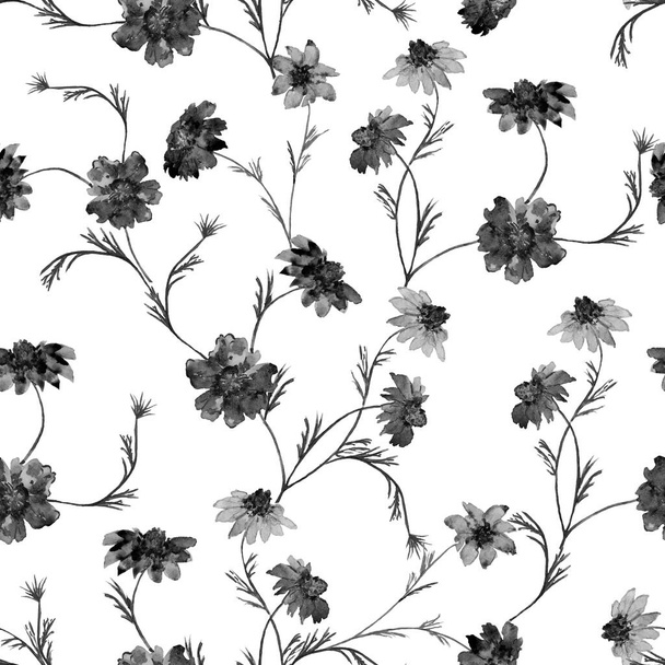Floral seamless pattern with watercolor marigold flowers. Botanical wallpaper. Floral textile design. Vintage summer seamless pattern. - Foto, Bild