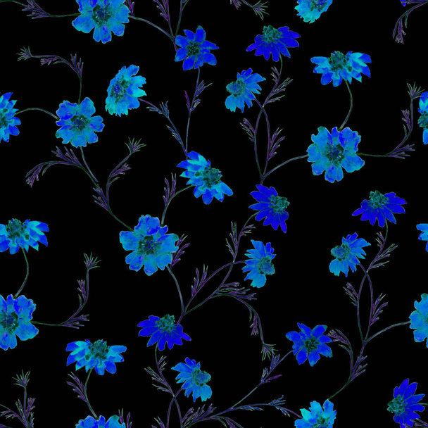 Floral seamless pattern with watercolor marigold flowers. Botanical wallpaper. Floral textile design. Vintage summer seamless pattern. - Foto, imagen