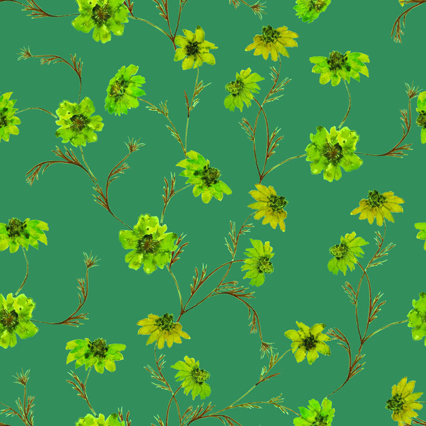 Floral seamless pattern with watercolor marigold flowers. Botanical wallpaper. Floral textile design. Vintage summer seamless pattern. - Foto, Imagen