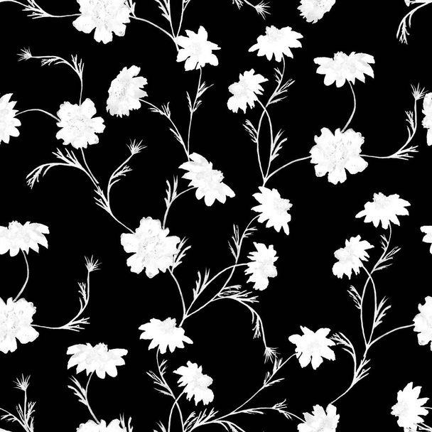Floral seamless pattern with watercolor marigold flowers. Botanical wallpaper. Floral textile design. Vintage summer seamless pattern. - Fotoğraf, Görsel