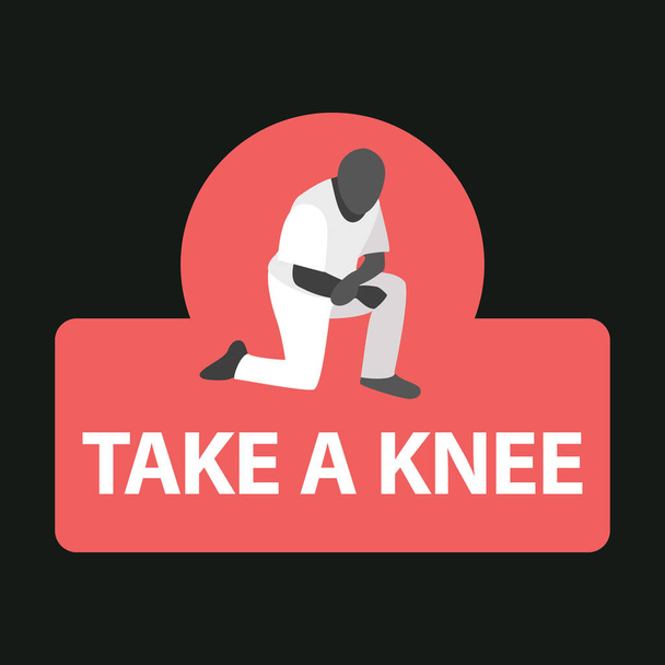 African american black man take a knee at protest against racism and police brutality. Peaceful quiet action. Sign symbol sticker protest against racial minorities. Vector flat illustration  - Vector, Image