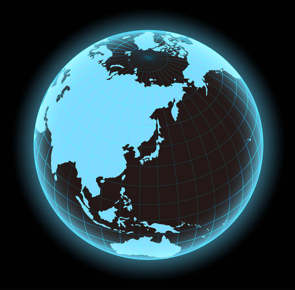世界地図イラスト(地球/球) 。日本や東アジアを中心に. - ベクター画像