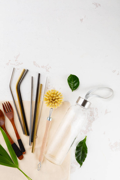 Plastic Free kitchen utensils top view - Zdjęcie, obraz