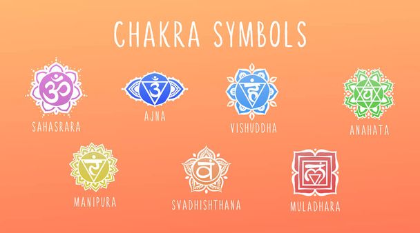 7 chakras symbol coloring vector illustration. For logo yoga healing - Vector, Image