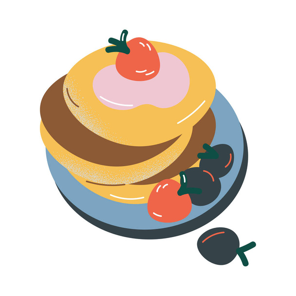 Healthy breakfast with fresh cooked pancakes with fruits - Vector, Image