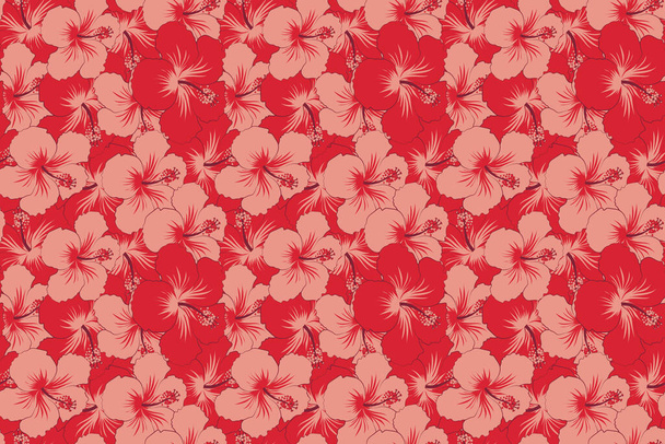 Romantic background for web pages, wedding invitations, textile, wallpaper. Watercolor hibiscus flowers seamless pattern in red colors. - Photo, Image