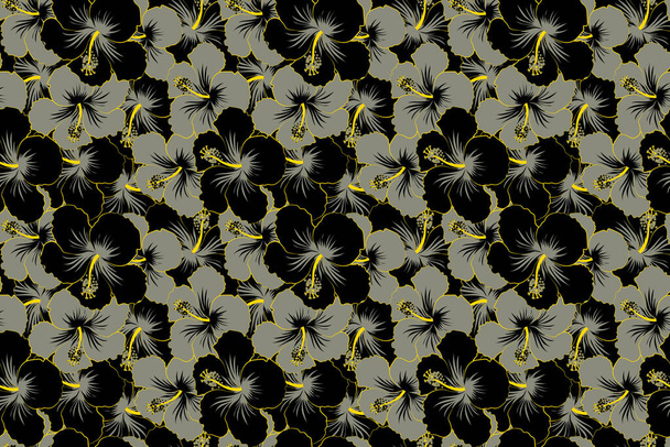 Blütenkonzept. Natürliche schwarze und graue Hibiskus nahtlose Muster. Nahtlose florale Muster können für Tapeten, Website-Hintergrund, Packpapier verwendet werden. Sommerliche Gestaltung. - Foto, Bild