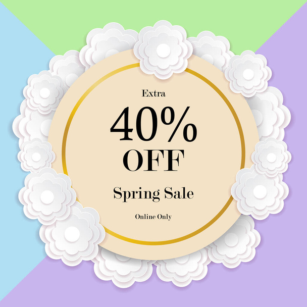 Spring sale colorful background with paper cut flower, vector illustration template, banners, Wallpaper, invitation, posters, brochure, voucher discount. - Vecteur, image