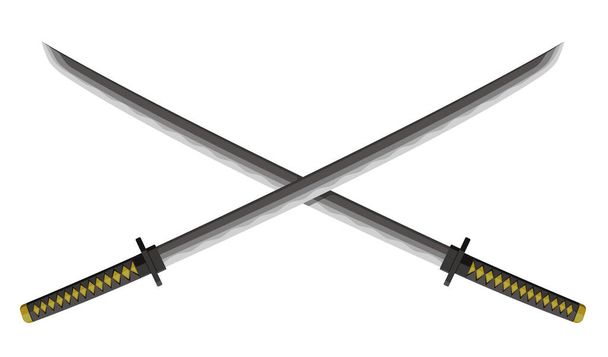 Crossed Katanas (Japanese swords) illustration. Samurai's weapon. - Vector, Image