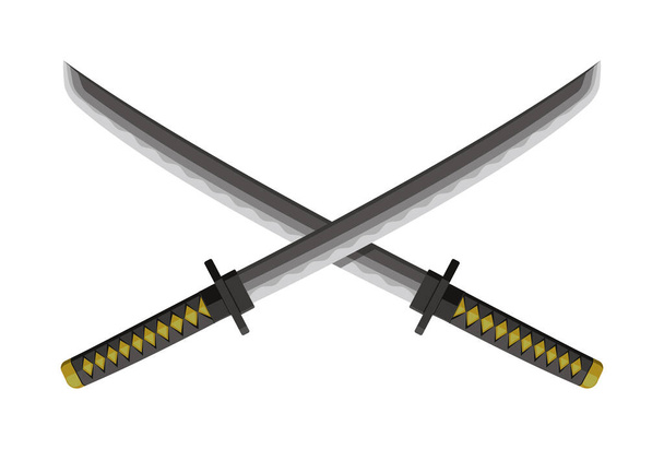 Crossed Katanas (Japanese swords) illustration. Samurai's weapon. - Διάνυσμα, εικόνα