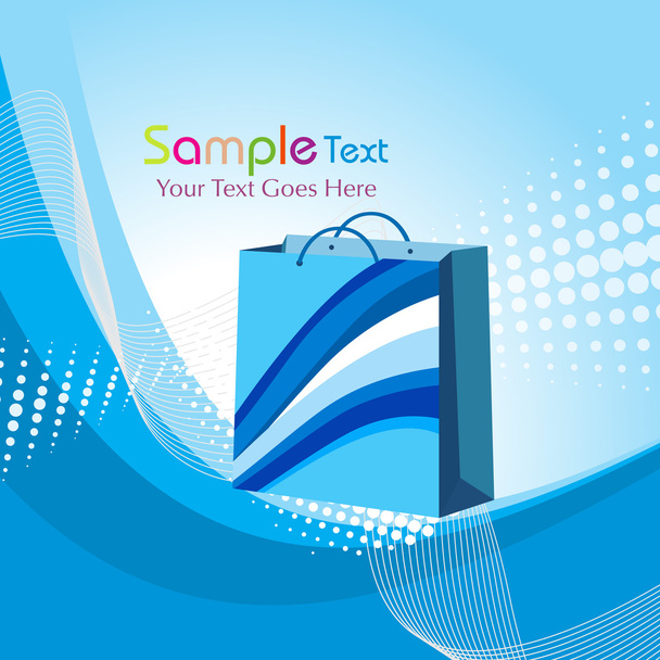 Blue dotted background with shopping bag - Vector, afbeelding