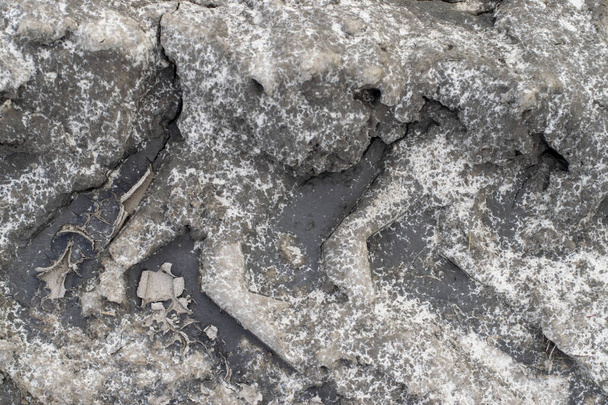 Droge grijze droge grond met scheuren door droogte. Problemen in verband met de opwarming van de aarde. - Foto, afbeelding
