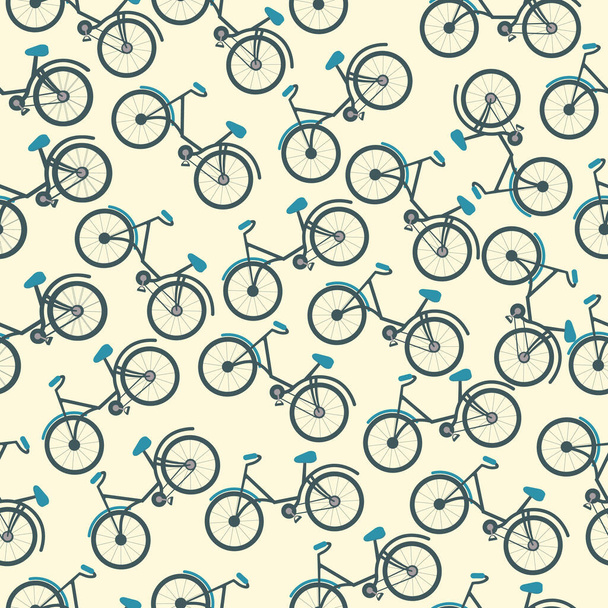 Векторный бесшовный узор с велосипедами на белом фоне. Летняя активность повторяет фон. Дизайн тканей или обоев
 - Вектор,изображение