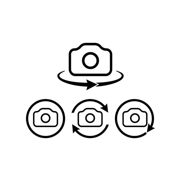 Kamera 360-Grad-Ansicht. Panorama-Kamera-Foto-Symbol auf isoliertem weißem Hintergrund. Frontkameratausch. Eps 10 Vektor - Vektor, Bild