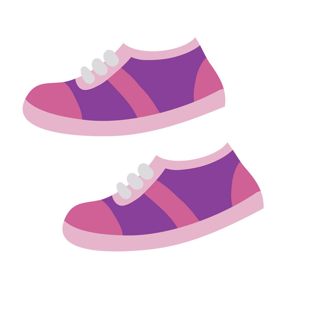 pair of purple sneakers for sports, flat, isolated object on a white background, vector illustration, - Vettoriali, immagini