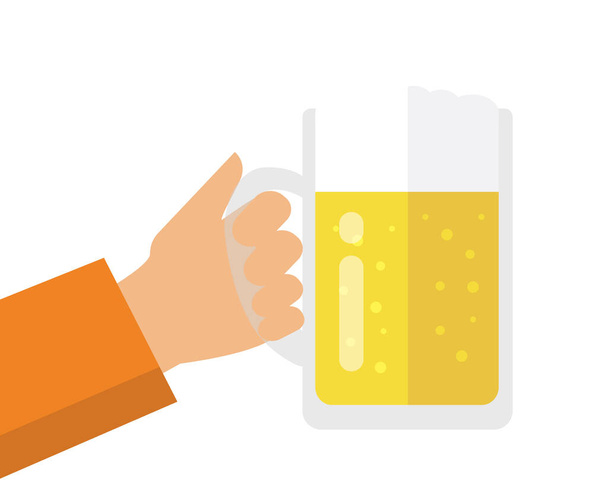 κρατώντας μια μπύρα στο χέρι / επίπεδη διανυσματική απεικόνιση - Διάνυσμα, εικόνα