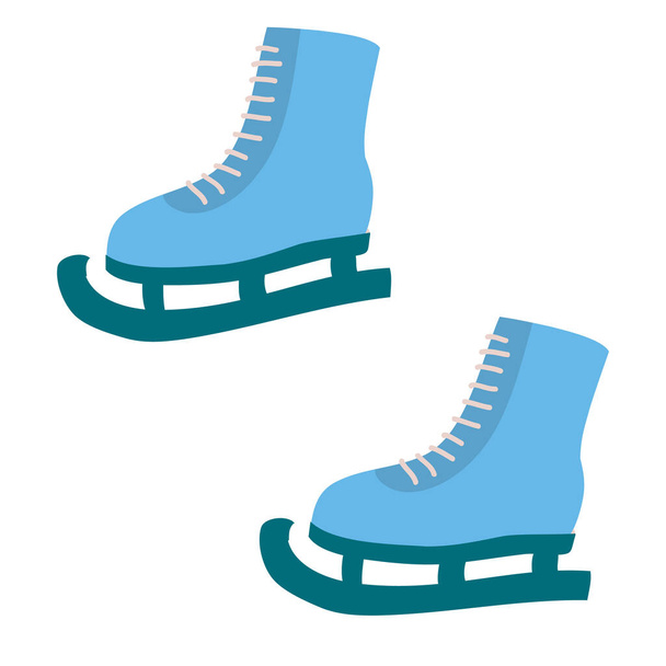 pair of blue skates for ice skating, flat, isolated object on a white background, vector illustration, - Wektor, obraz