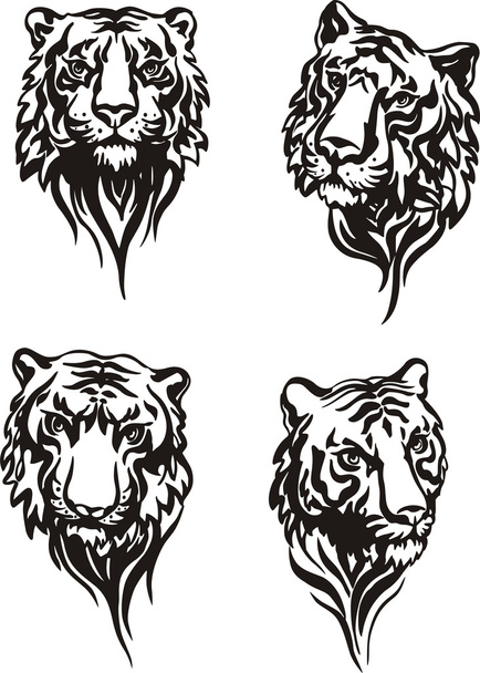 Set of tiger heads - Vector, Image