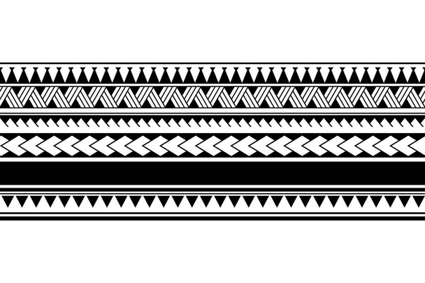 マオリポリネシアンタトゥーブレスレット。トライバルスリーブシームレスパターンベクトル。サモアの国境の入れ墨は腕や足を設計します。腕章の入れ墨部族。白い背景に隔離されたバンド生地のシームレスな装飾 - ベクター画像