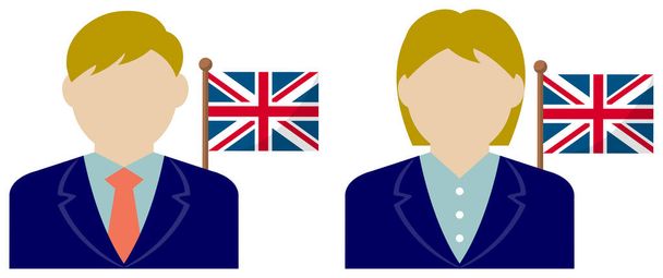 Persona d'affari senza volto con bandiere nazionali / Regno Unito. Illustrazione vettoriale piatto. - Vettoriali, immagini