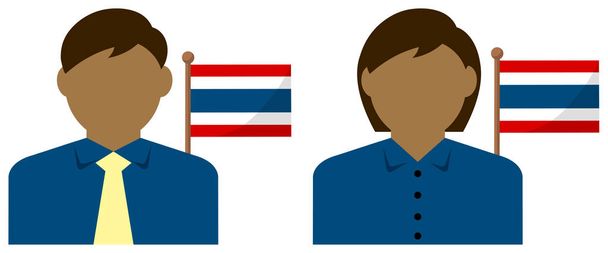 国旗を掲げる顔のないビジネスマン/タイ。平面ベクトル図. - ベクター画像