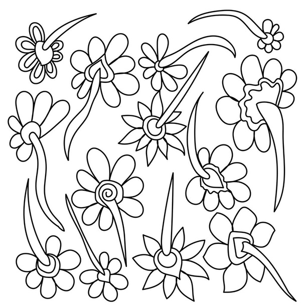 Çizgi karalama çiçekleri vektör iilüstrasyonunu belirler, tasarım ve yaratıcılık için sevimli bir çiçek - Vektör, Görsel