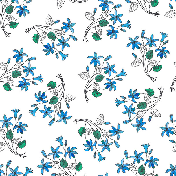 seamless pattern of flowers bells hand-drawn, vector illustrations - Διάνυσμα, εικόνα