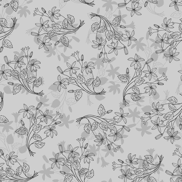 seamless pattern of flowers bells hand-drawn, vector illustrations - Vector, imagen
