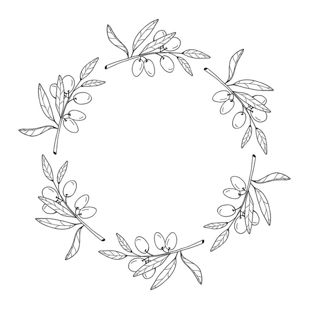 White and black graphic wreath made of olives. Isolated object on white background. Vector illustration. - Vector, afbeelding