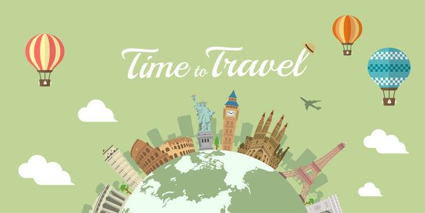 Tempo per viaggiare (vacanze, visite turistiche) banner vettoriale illustrazione - Vettoriali, immagini